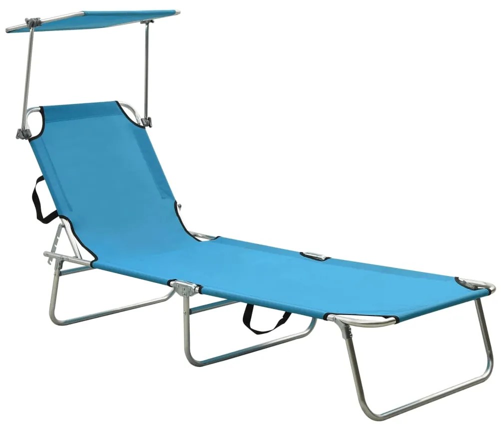vidaXL Șezlong pliabil cu copertină, albastru, aluminiu