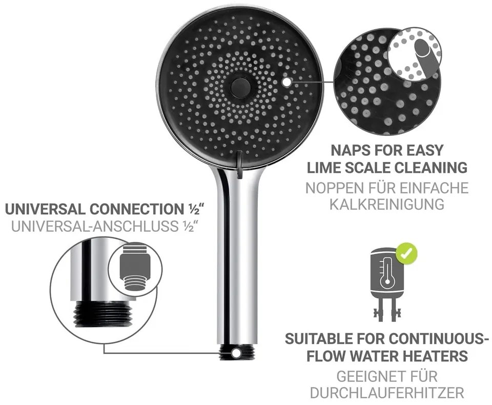 Set de duș argintiu din oțel inoxidabil 70 cm cu duș de mână, cu suport glisant Softwater – Wenko