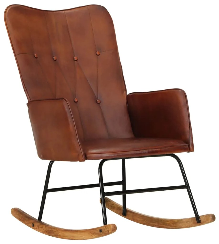 339680 vidaXL Scaun balansoar, maro, piele naturală