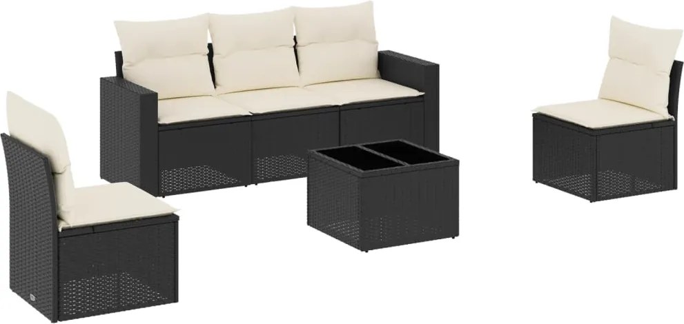 vidaXL Set mobilier de grădină cu perne, 6 piese, negru, poliratan