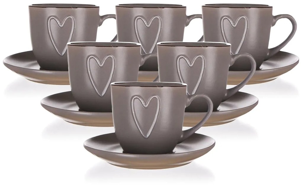 Ceașcă cu farfurie Banquet HEART 260 ml, maro, 6 buc