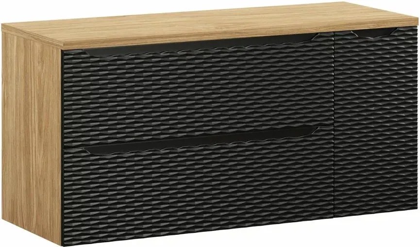 Set dulap baza suspendat 120 cm cu blat si dulap lateral Comad Ocean stejar uleiat si negru mat