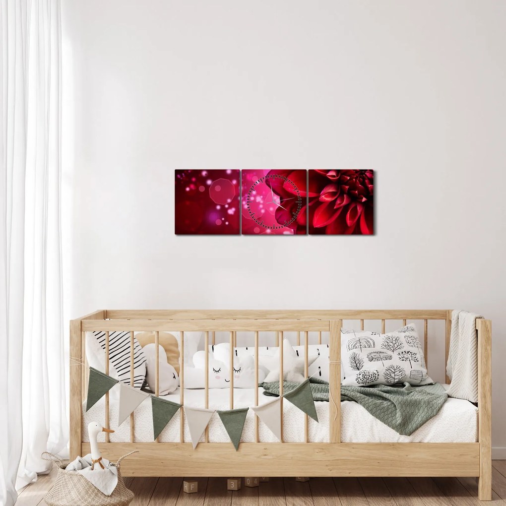 Tablou cu floare roșie (cu ceas) (90x30 cm)