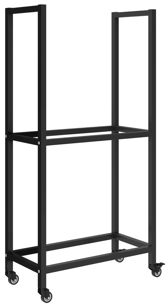 Outsunny Suport pentru Lemne de Foc Exterior și Interior din Oțel pe Două Nivele și cu Roți Negru | Aosom Romania