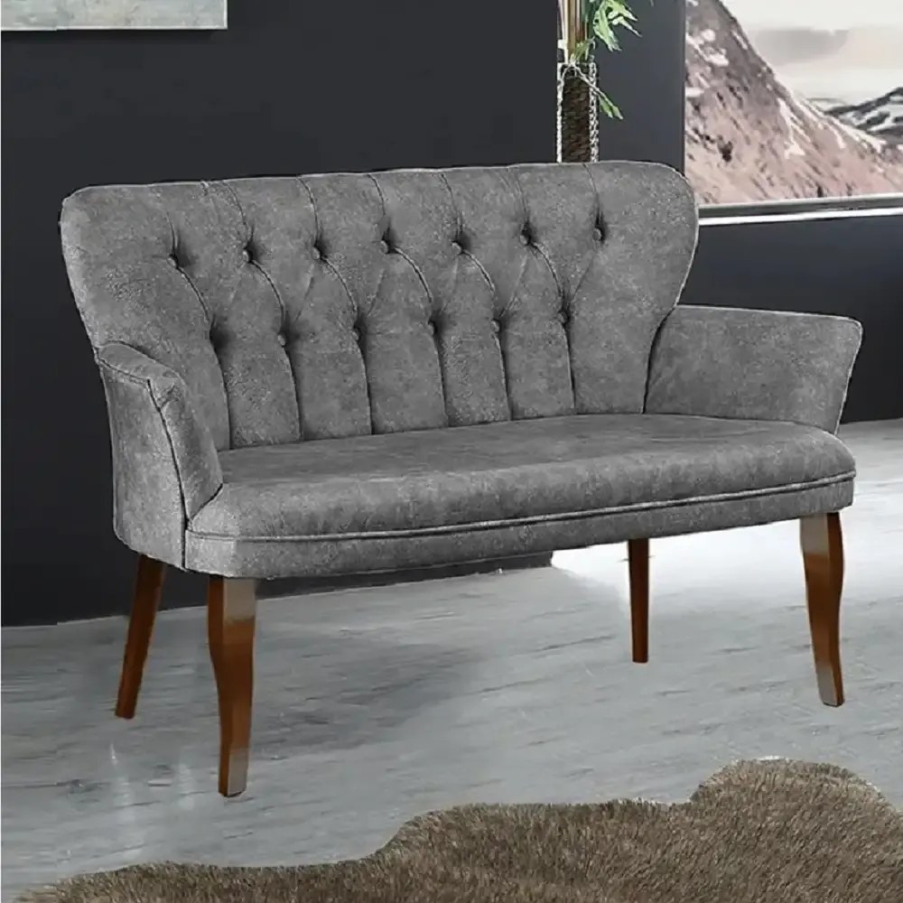 Canapea 2 locuri Cafe cu cotiera culoare gri si picioare din lemn