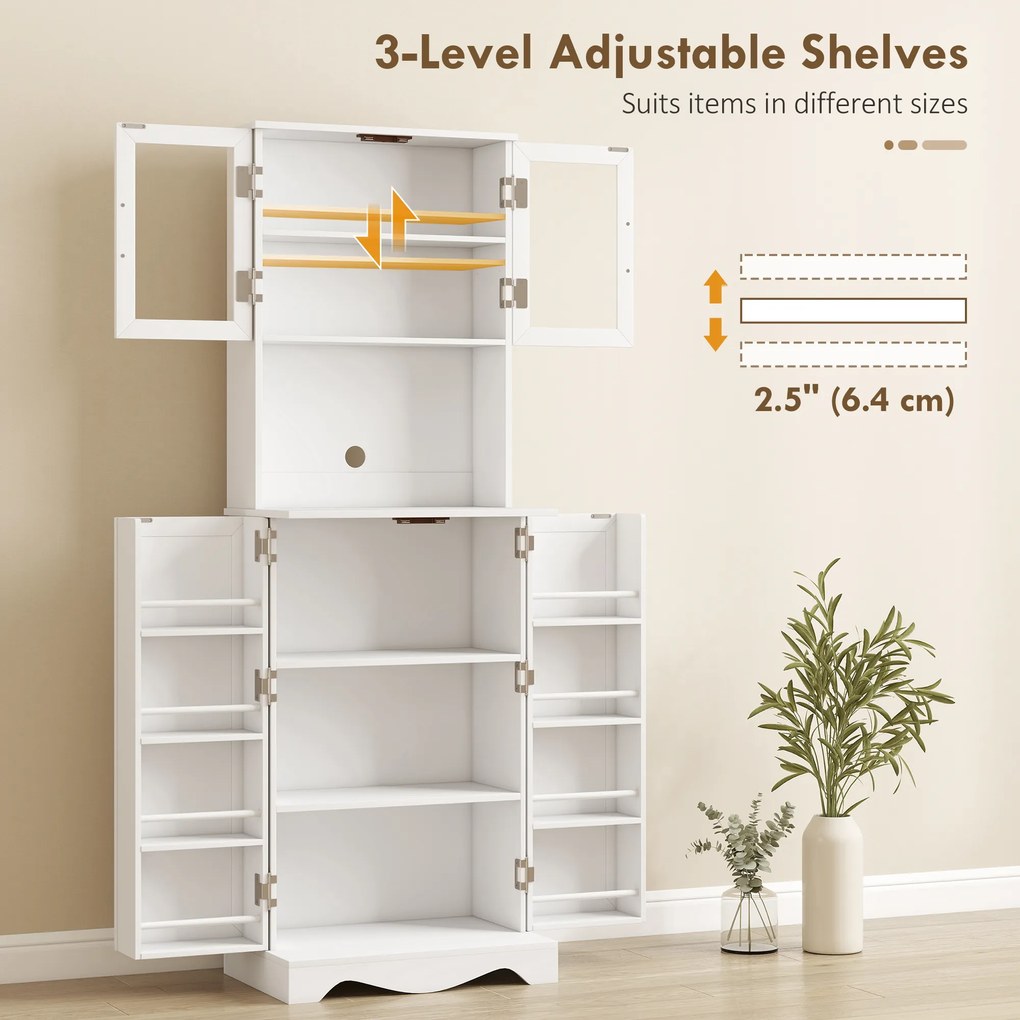 HOMCOM Mobilă de Depozitare pentru Bucătărie cu 2 Dulapuri și 8 Rafturi, din Lemn și Acrilic, 60x39.5x179.6 cm, Alb | Aosom Romania