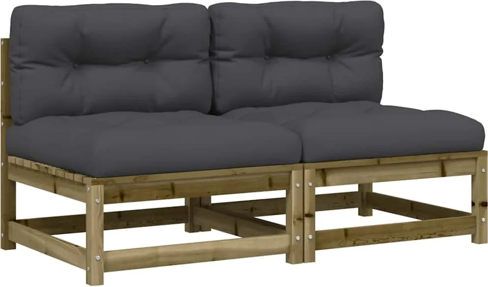 vidaXL Canapele de grădină fără cotiere, cu perne, 2 buc.