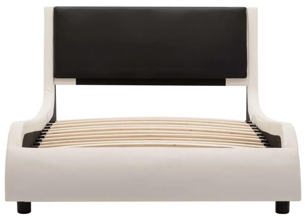 Cadru de pat cu LED, alb si negru, 90 x 200 cm, piele ecologica white and black, 90 x 200 cm