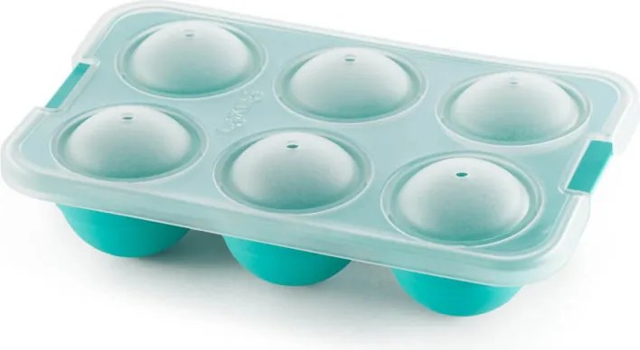 Forma cuburi de gheata cu capac Lekue 1010246, 20,5x13x5,5 cm, 6 sfere, Silicon platinat, -20°C/+80°C, Albastru deschis