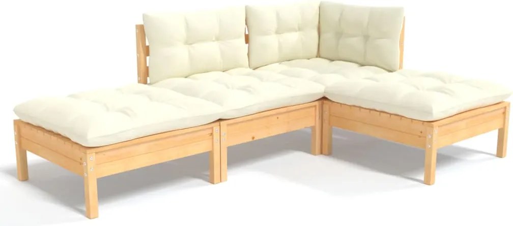 vidaXL Set mobilier grădină cu perne crem, 4 piese, lemn de pin