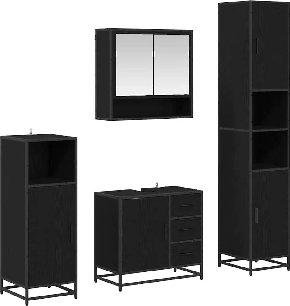 vidaXL Set de mobilier pentru baie 4 pcs Stejar Negru Lemn compozit