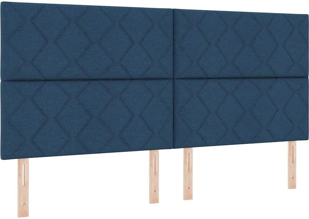 vidaXL Pat cu arc LED cu saltea albastru 200 x 200 cm țesătură