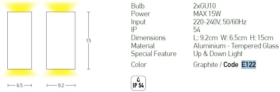Aplica de perete pentru iluminat exterior, up/down, IP54 Hugo grafit