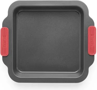 Tava de copt Lekue 1009437, 20x20 cm, Acoperire ceramica antiaderentă, Otel carbon, +4°C / +240°C, Negru/rosu