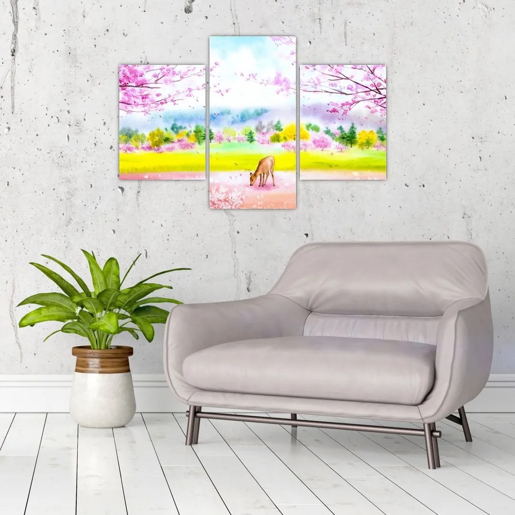 Tablou - Căprioară pictată, acuarelă (90x60 cm)