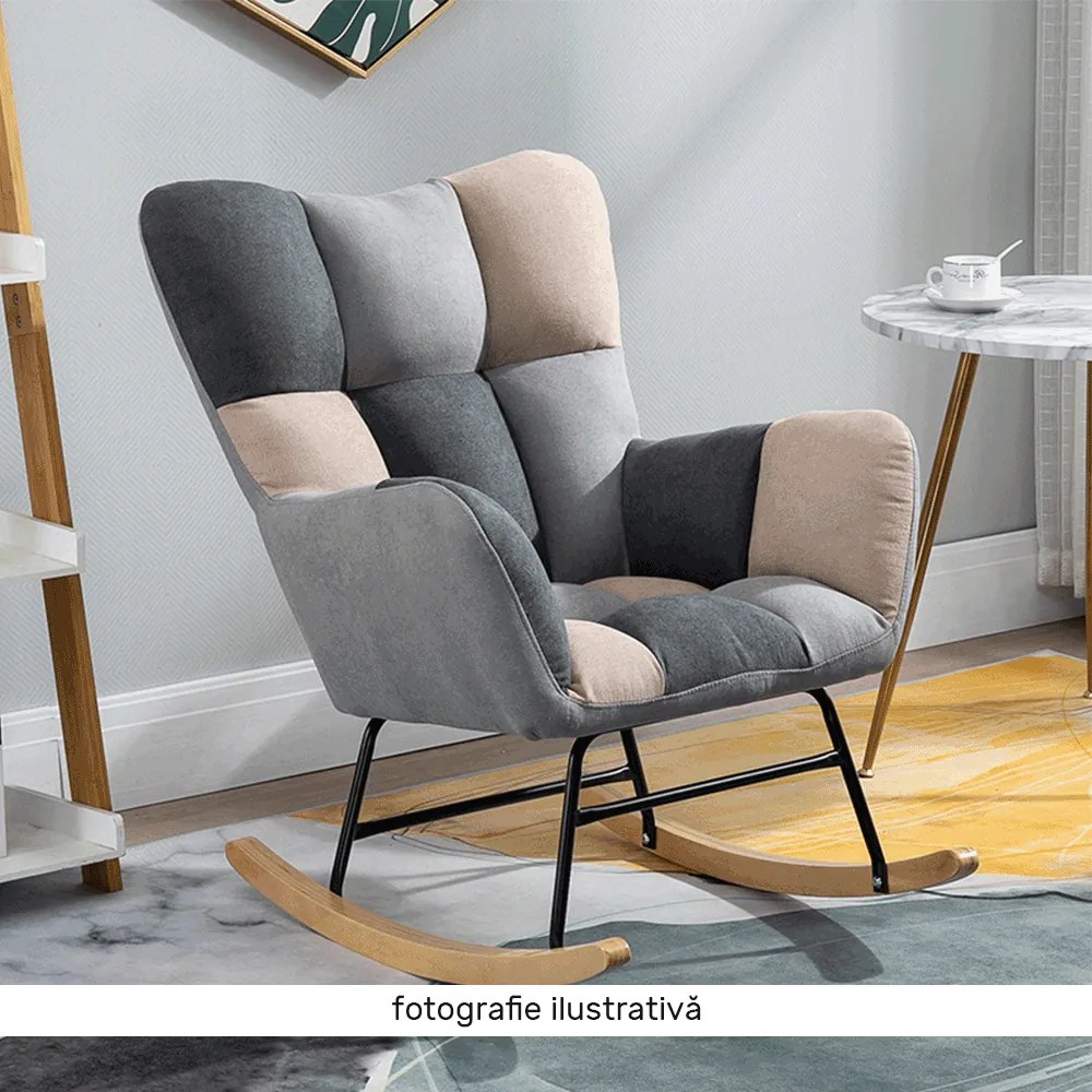Scaun balansoar design, patchwork/gri/bej, KEMARO
