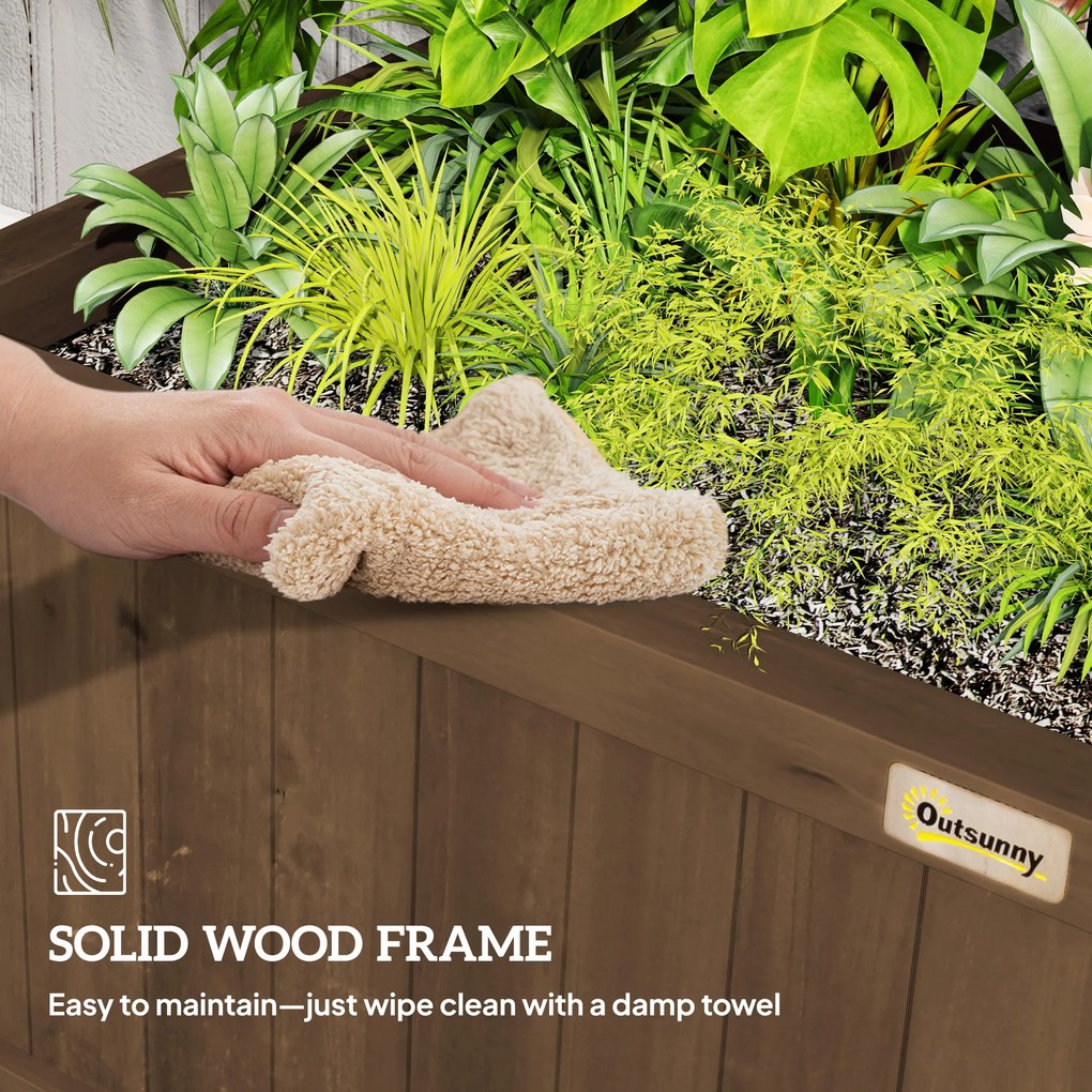 Outsunny Jardinieră Ridicată de Exterior cu Spalier și Bară Superioară, Ghiveci din Lemn de Brad cu Orificii de Drenaj pentru Flori și Legume, Ideală pentru Grădină și Balcon, Maro Închis | Aosom Romania
