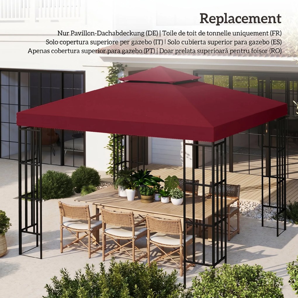 Outsunny Acoperiș pentru Foișor de Grădină Anti-UV din Poliester, 3x3m, Roșu | Aosom Romania