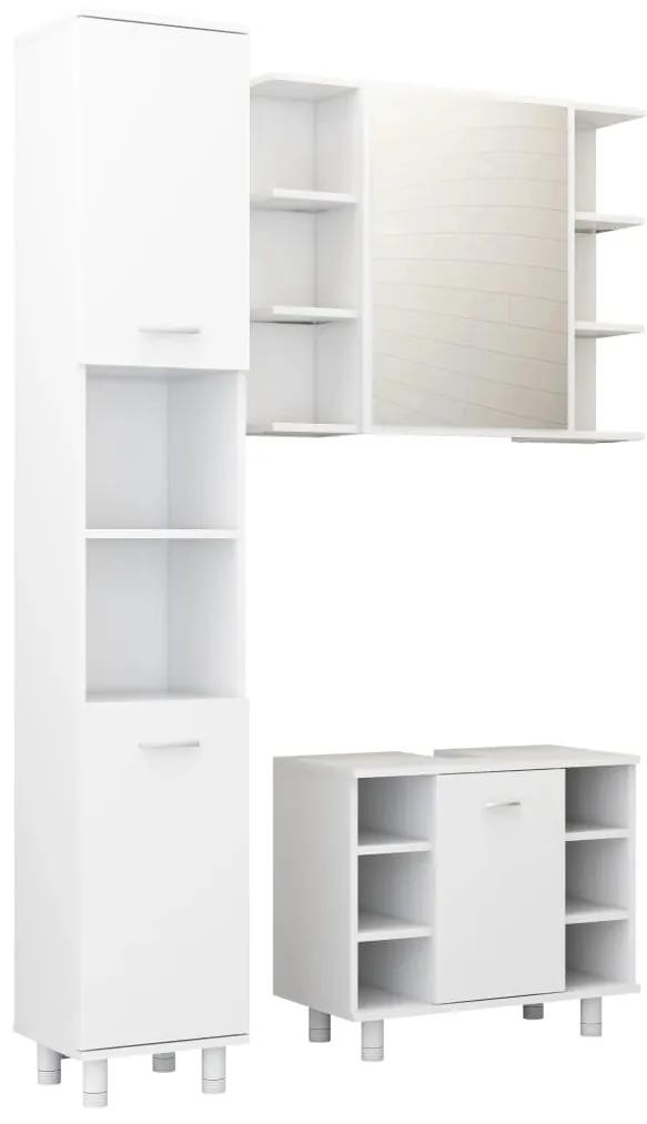 3056952 vidaXL Set mobilier de baie, 3 piese, alb, lemn prelucrat