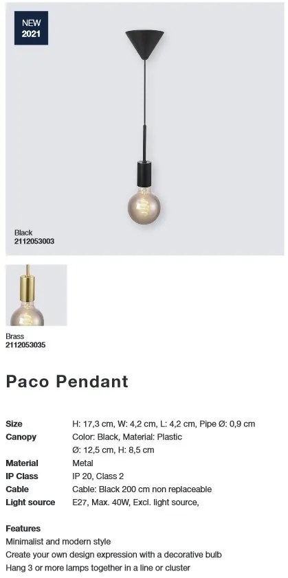 Pendul design modern PACO negru 2112053003 NL