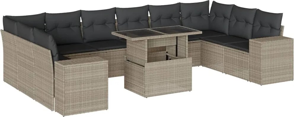 vidaXL Set canapele de grădină cu perne, 11 piese, gri, poliratan