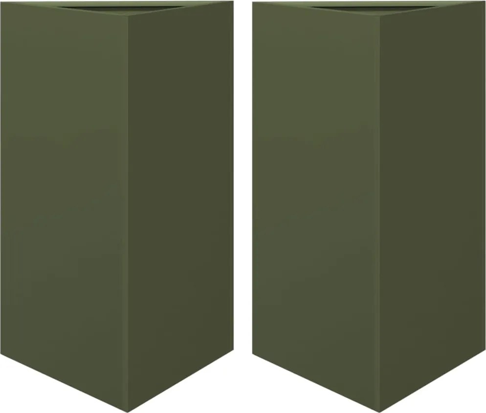 vidaXL Jardiniere grădină, 2 buc., verde, 50x43x75 cm, oțel, triunghi