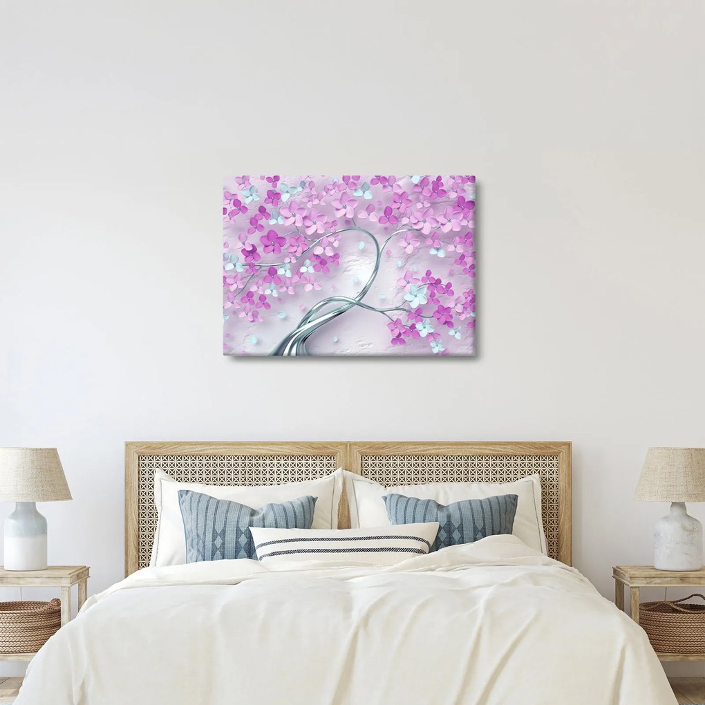 Tablouri cu flori pe trunchi argintiu - abstract (70x50 cm)
