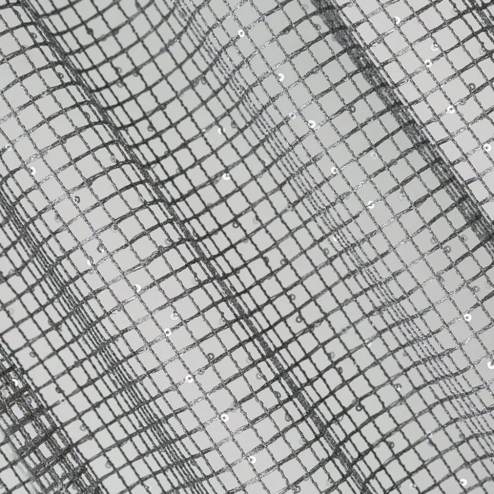 Draperie gri originală cu paiete și agățare pe bandă încreţită