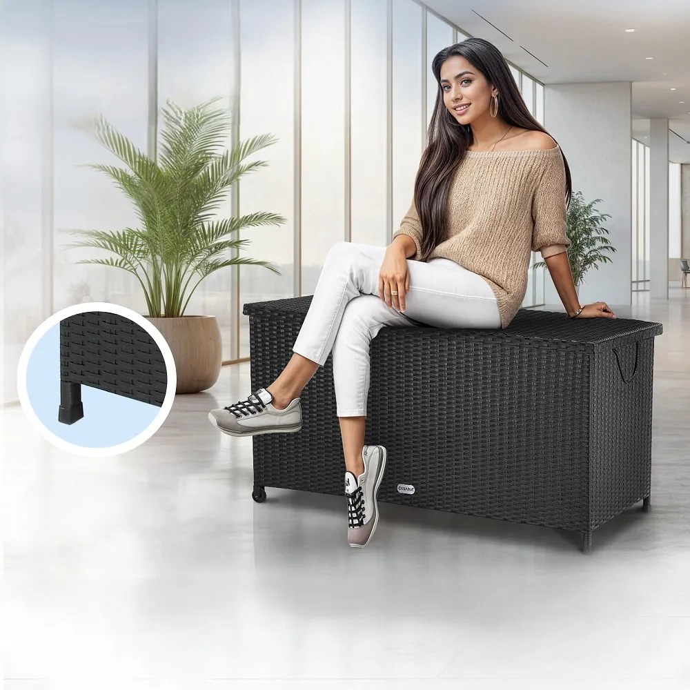 Ladă de depozitare din poliratan RICCO, 117 x 53 x 60cm, negru Casaria