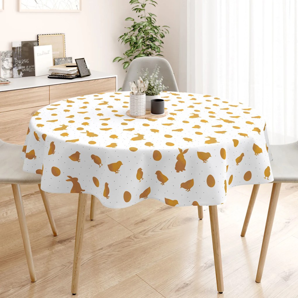 Goldea față de masă 100% bumbac solid - simboluri aurii de paște - rotundă Ø 120 cm