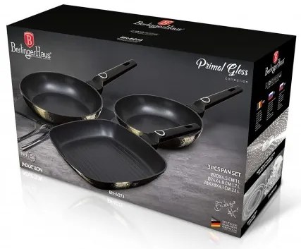 Set 3 tigai cu strat titan antiaderent Primal Gloss Berlinger Haus BH 6073, maro, curatare usoara, grill, inductie