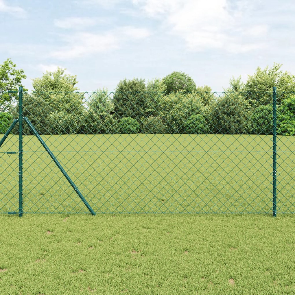 vidaXL Set de Stâlpi de Gard Verde 1 x 25 m Oțel Galvanizat