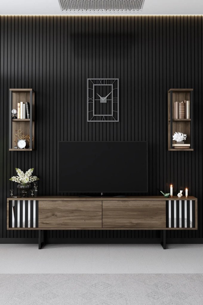 Comodă TV Chrome Line - Walnut, Black