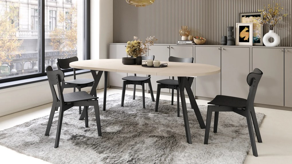 Mazzoni ALMO Bej/picioare negre - MASĂ ROTUNDĂ EXTENSIBILĂ CU PICIOARE ÎN FORMĂ DE Y STIL LOFT PENTRU SALON/SUFRAGERIE