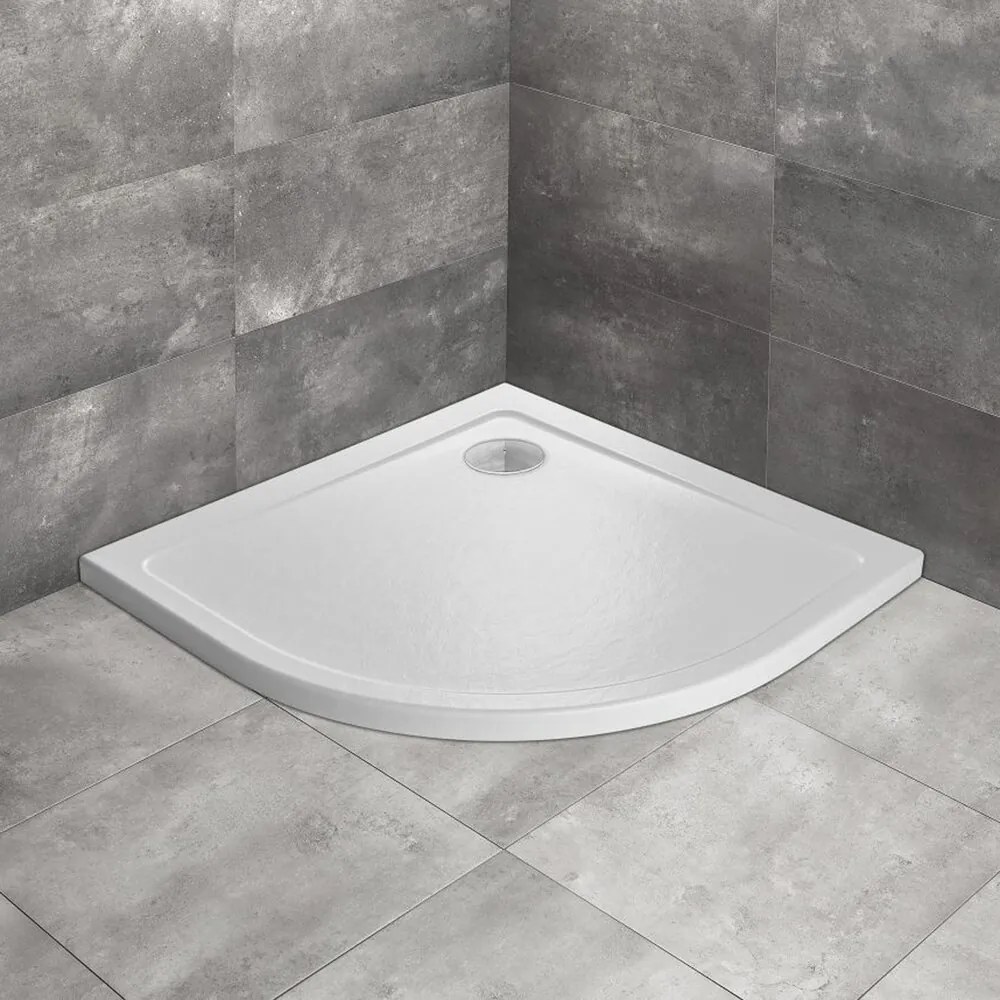 Cadita dus semirotunda Radaway Doros A Stone 90x90 cm acril alb