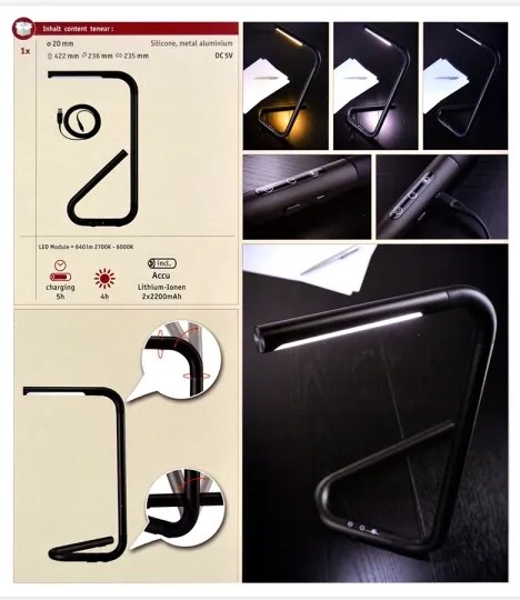 Paulmann 95424 - Lampă de birou LED 4,5W cu touch, dimabilă, FLEXLINK 5V/USB neg