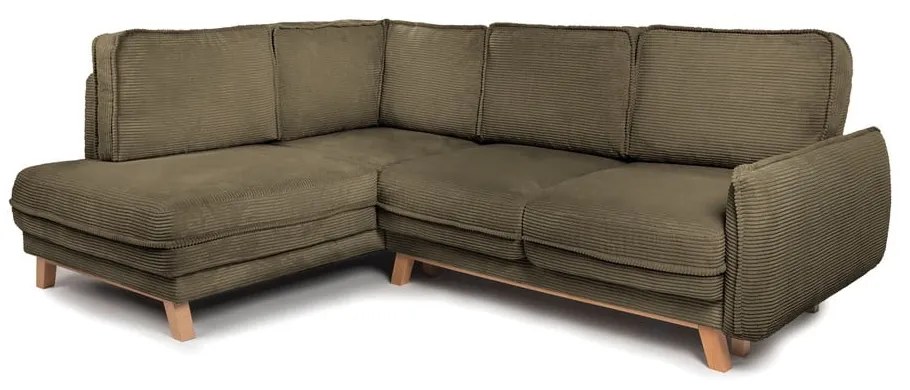 Colțar verde extensibil cu tapițerie din catifea reiată (cu colț pe partea stângă ) Tori – Bonami Selection