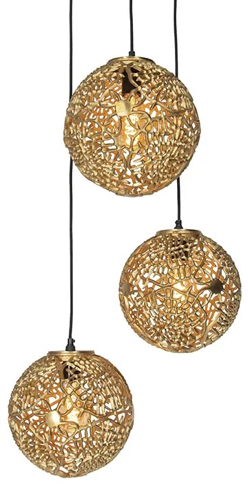 Lampă suspendată Art Deco aurie rotundă cu 3 lumini - Maro