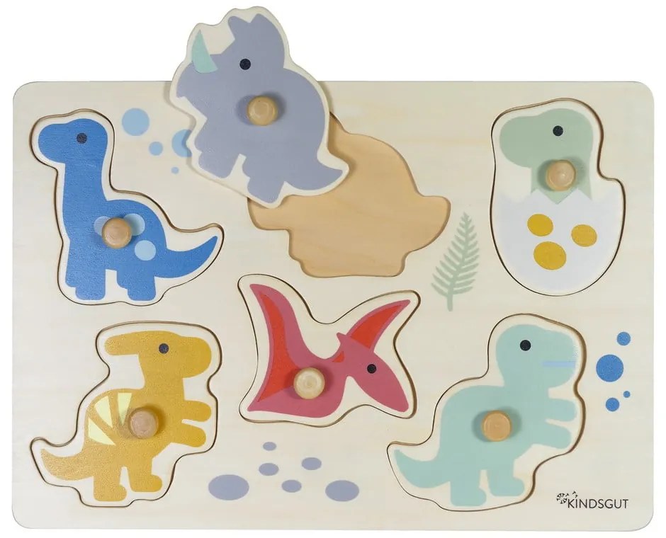 Puzzle (număr de piese 6) de inserat din lemn Dinosaurs – Kindsgut