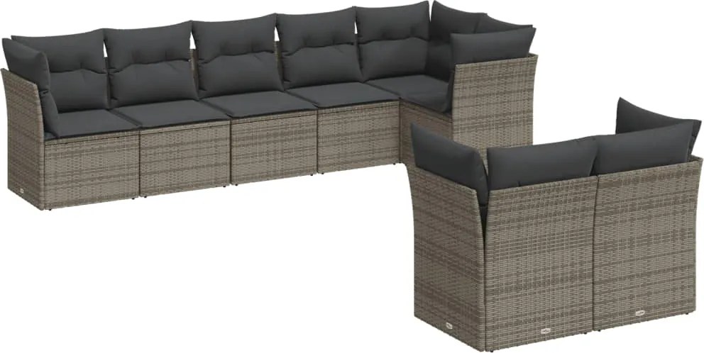 vidaXL Set canapele de grădină cu perne, 8 piese, gri, poliratan