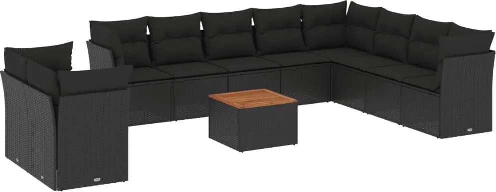 vidaXL Set canapele de grădină cu perne, 11 piese, negru, poliratan