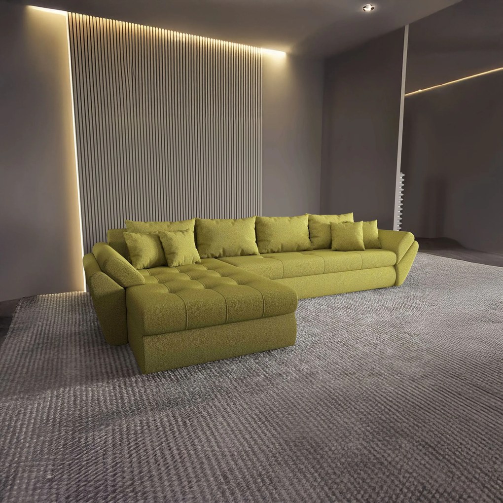 Colțar extensibil dumonde cu ladă de depozitare si sezut confortabil din spuma high-density, Loana XL Enjoy Verde 335x185 cm