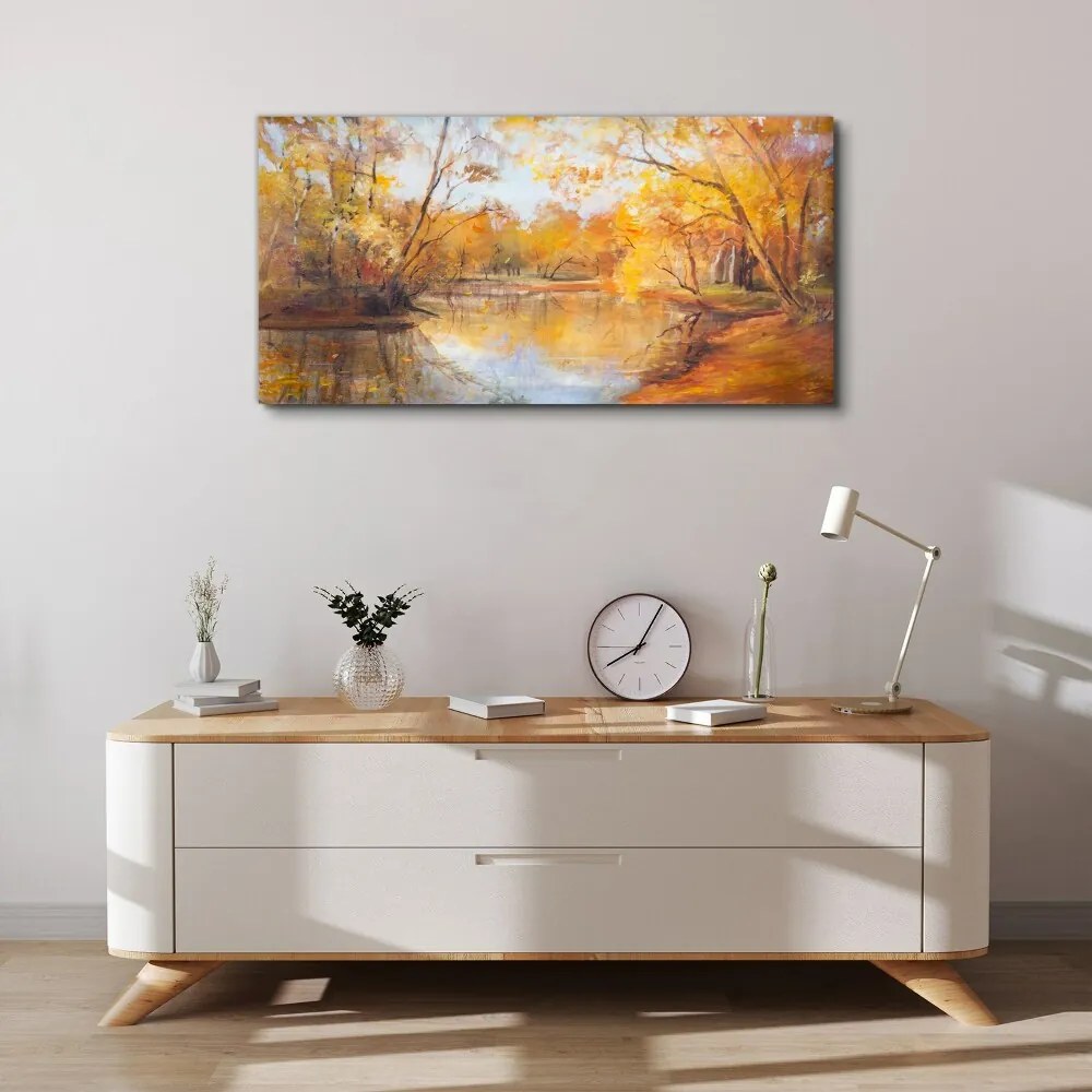 Tablou canvas pădure râu natura toamna