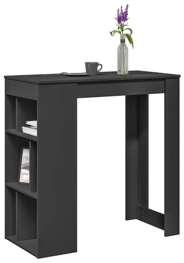 854356 vidaXL Masă de bar cu rafturi, negru, 102x50x103,5 cm, lemn prelucrat