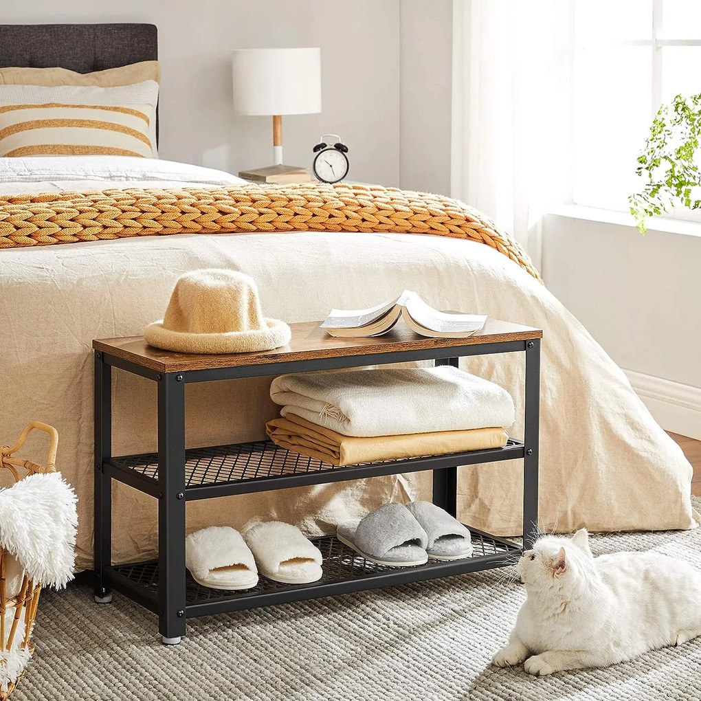 Vasagle Bancă pentru hol cu spațiu pentru pantofi INDY, 73x30x45cm, maro/negru