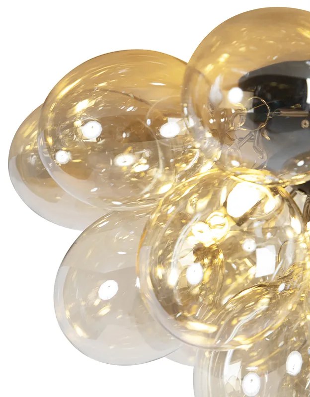 Plafoniera de design neagră cu sticlă chihlimbar 6 lumini - Uvas