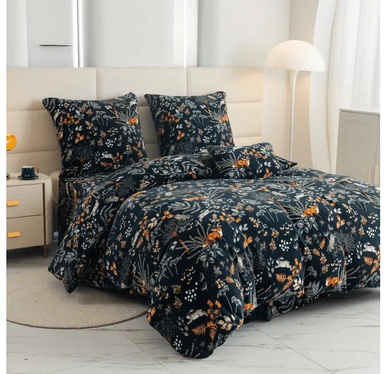 Lenjerie cocolino THE FOX AND THE HARE verde inchis Dimensiunile lenjeriei: 2 buc 70 x 90 cm | 200 x 220 cm