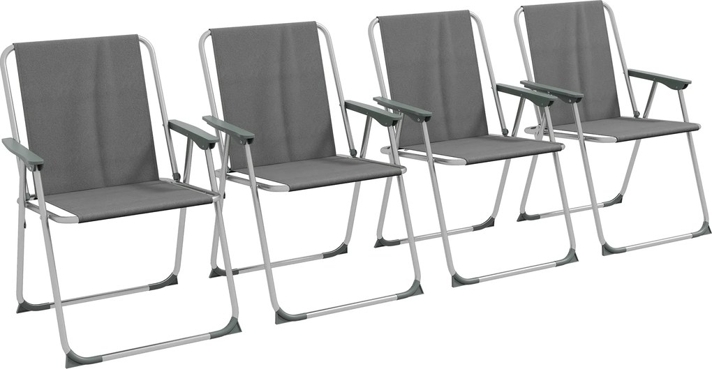 Outsunny Lot de 4 scaune pliante de gradina camping plaja cu suporturi pentru brate, tesatura Oxford, gri | Aosom Romania