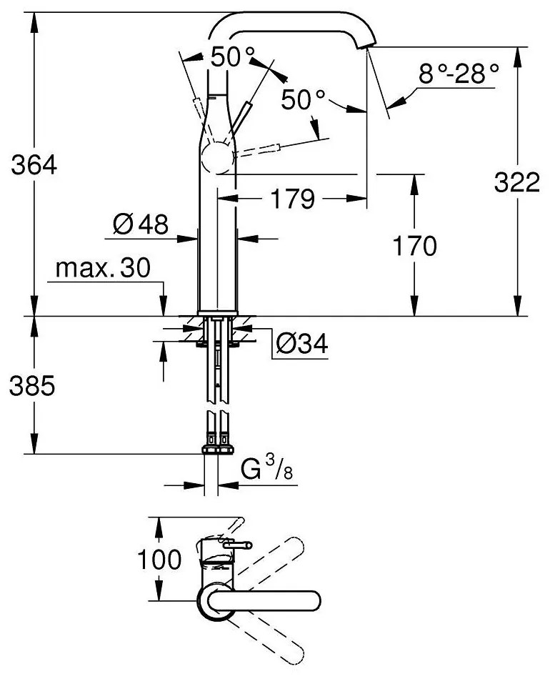 Baterie lavoar Grohe Essence, marimea XL, antracit periat Hard Graphite Antracit periat