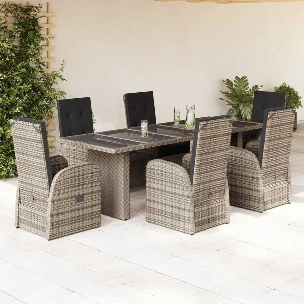 3277599 vidaXL Set mobilier de grădină cu perne, 7 piese, gri, poliratan